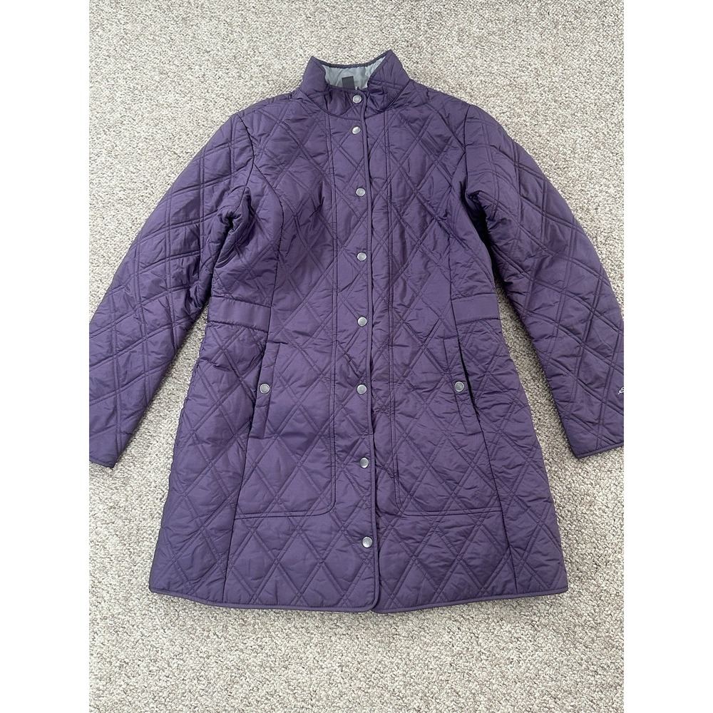 Eddie Bauer Long Quilted Women's Coat Size XL Y2K Full Snap Purple